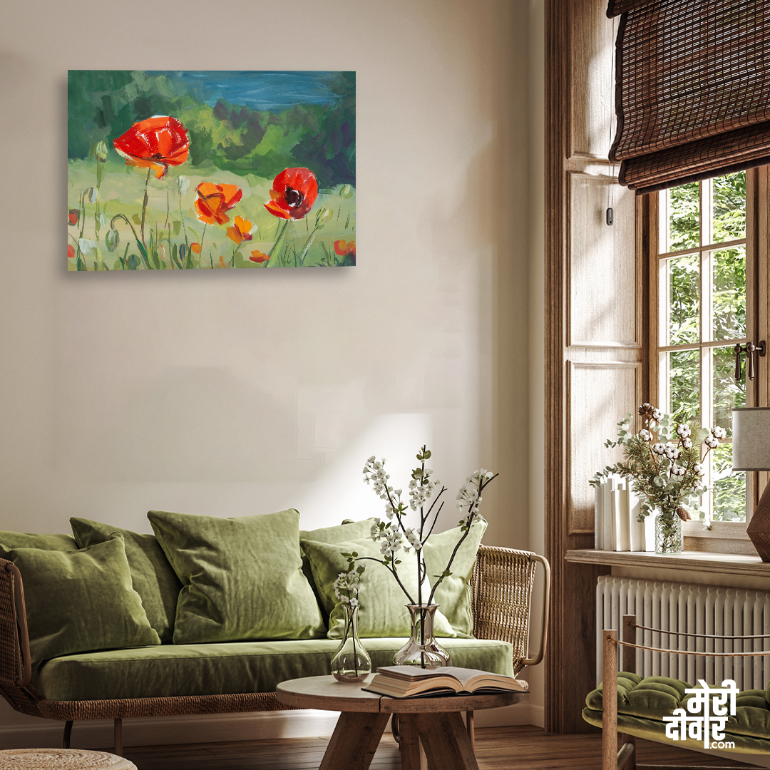Poppies Gouache Paper Painting 3 : 2 Horizontal Premium Wall Art Canvas by MeriDeewar