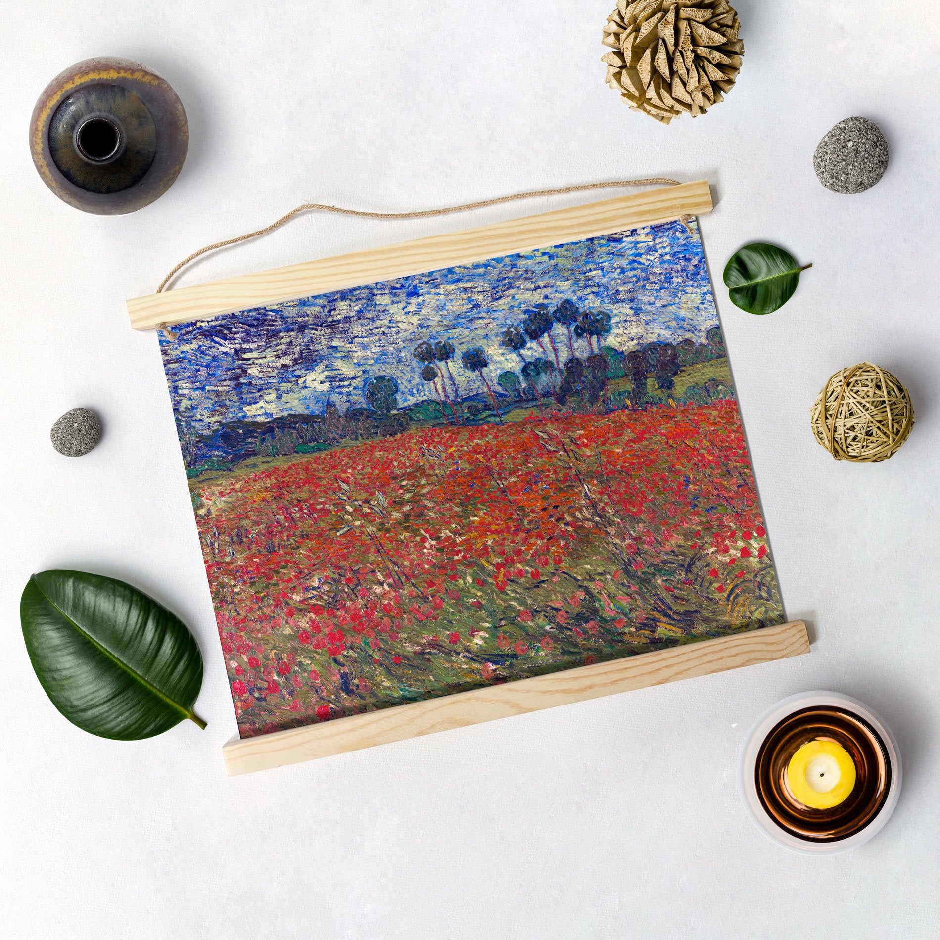 Poppy Field By Van Gogh Hanging Canvas Painting - Meri Deewar Hanging Canvas Premium Wall Art Canvas by MeriDeewar
