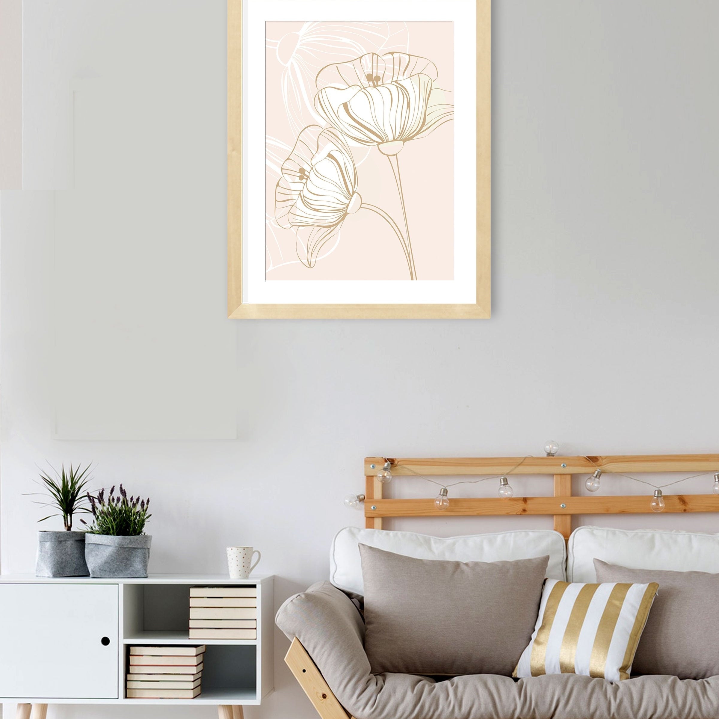 Poppy Flower Golden Wall Art Painting - Meri Deewar 2 : 3 Vertical Premium Wall Art Canvas by MeriDeewar