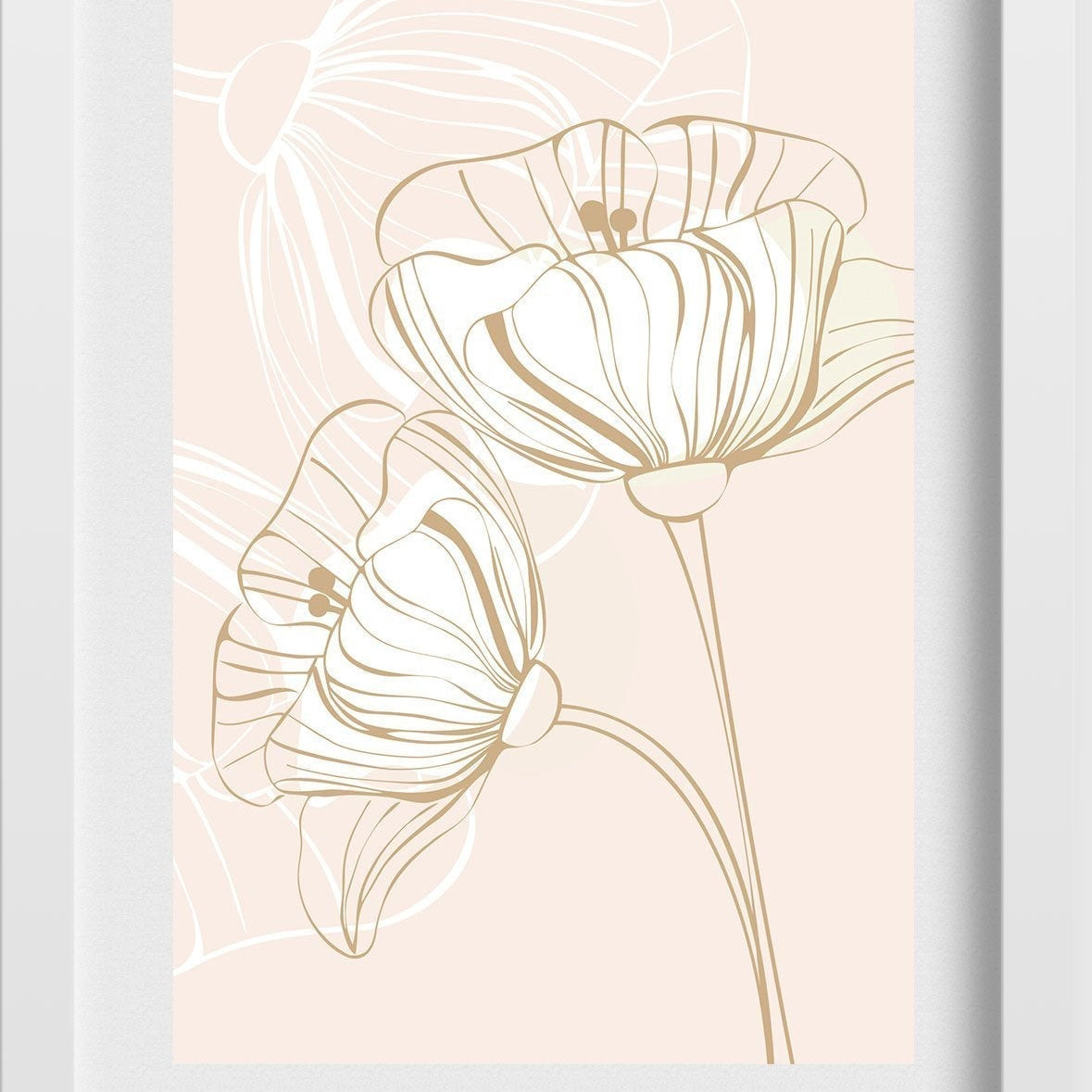 Poppy Flower Golden Wall Art Painting - Meri Deewar 2 : 3 Vertical Premium Wall Art Canvas by MeriDeewar