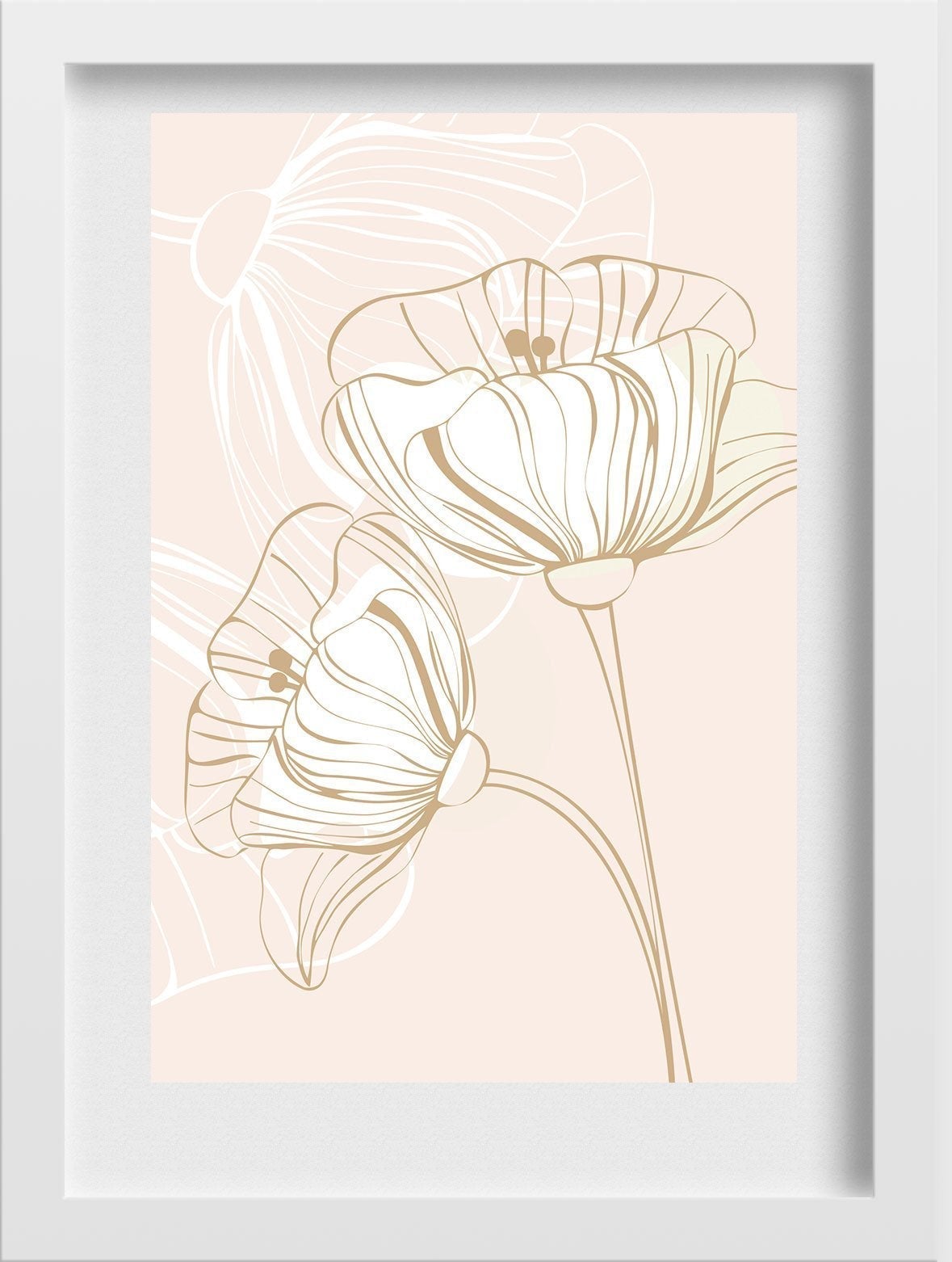 Poppy Flower Golden Wall Art Painting - Meri Deewar 2 : 3 Vertical Premium Wall Art Canvas by MeriDeewar