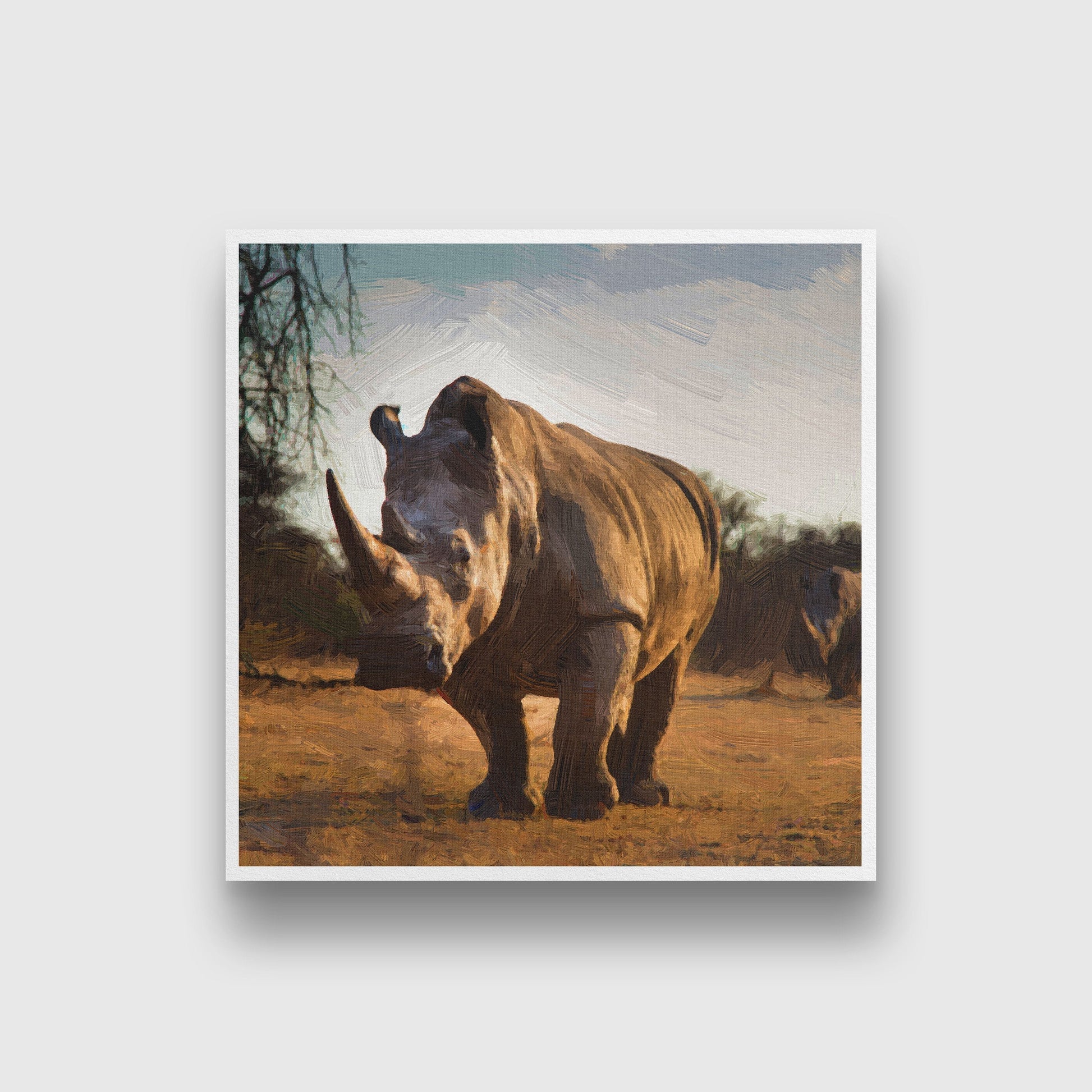 Portrait of a male bull white Rhino Painting - Meri Deewar 1 : 1 Square Premium Wall Art Canvas by MeriDeewar