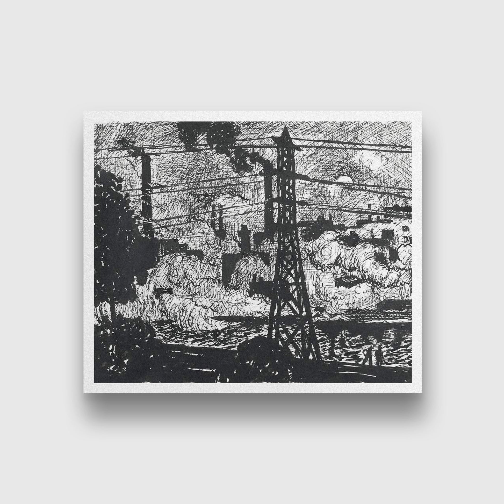 Power plant drawing Henry Lyman Saÿen Painting - MeriDeewar 6 : 5 Horizontal Premium Wall Art Canvas by MeriDeewar