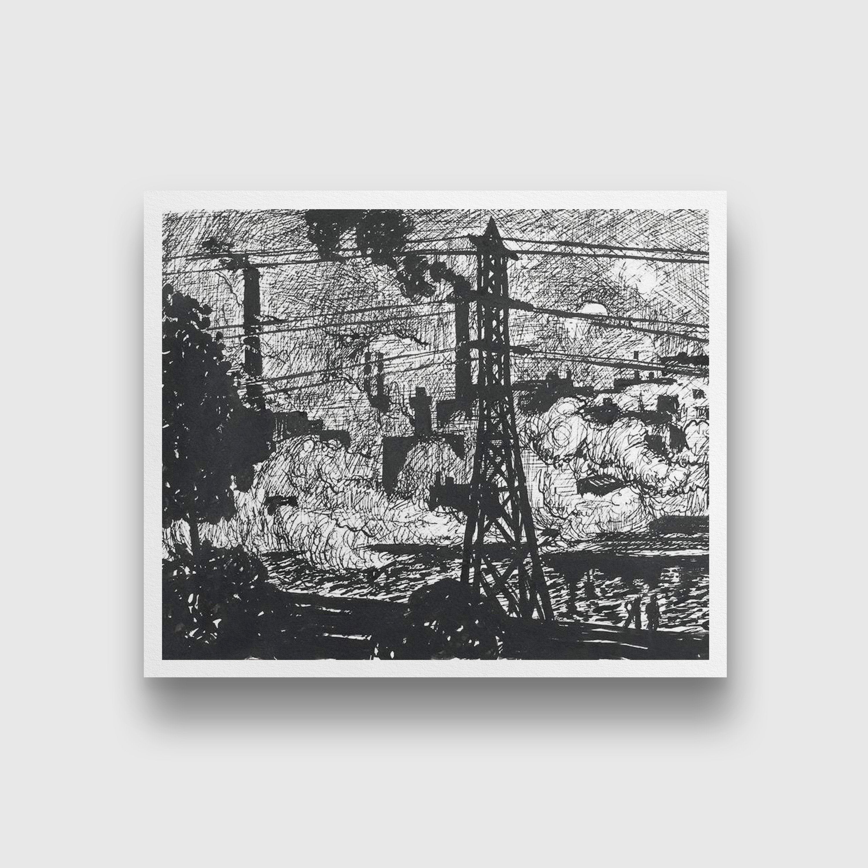 Power plant drawing Henry Lyman Saÿen Painting - MeriDeewar 6 : 5 Horizontal Premium Wall Art Canvas by MeriDeewar