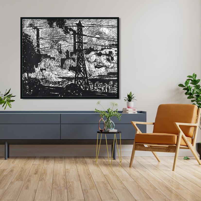 Power plant drawing Henry Lyman Saÿen Painting - MeriDeewar 6 : 5 Horizontal Premium Wall Art Canvas by MeriDeewar