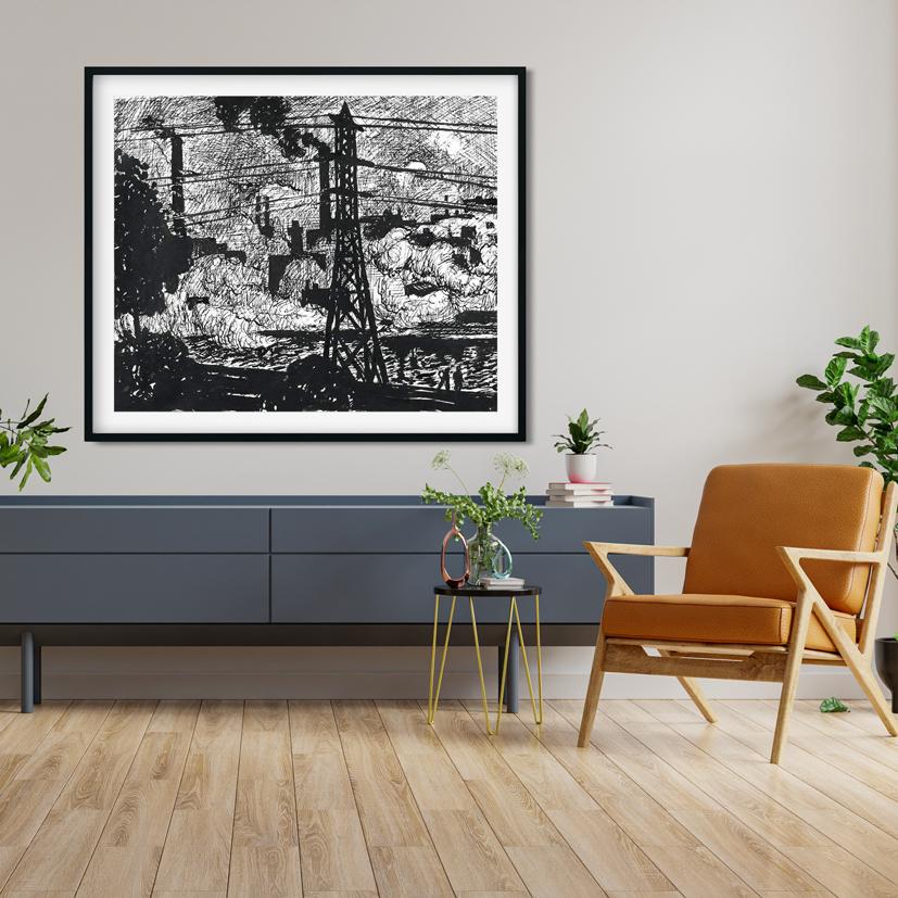 Power plant drawing Henry Lyman Saÿen Painting - MeriDeewar 6 : 5 Horizontal Premium Wall Art Canvas by MeriDeewar