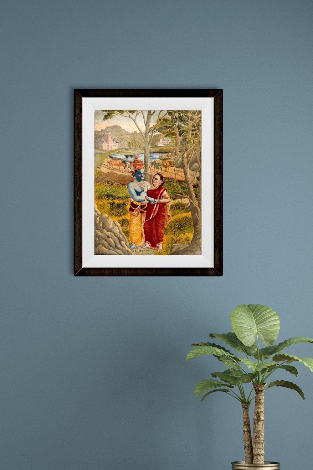 Radha and Krishna embrace in the countryside Painting - Meri Deewar 3 : 4 Vertical Premium Wall Art Canvas by MeriDeewar
