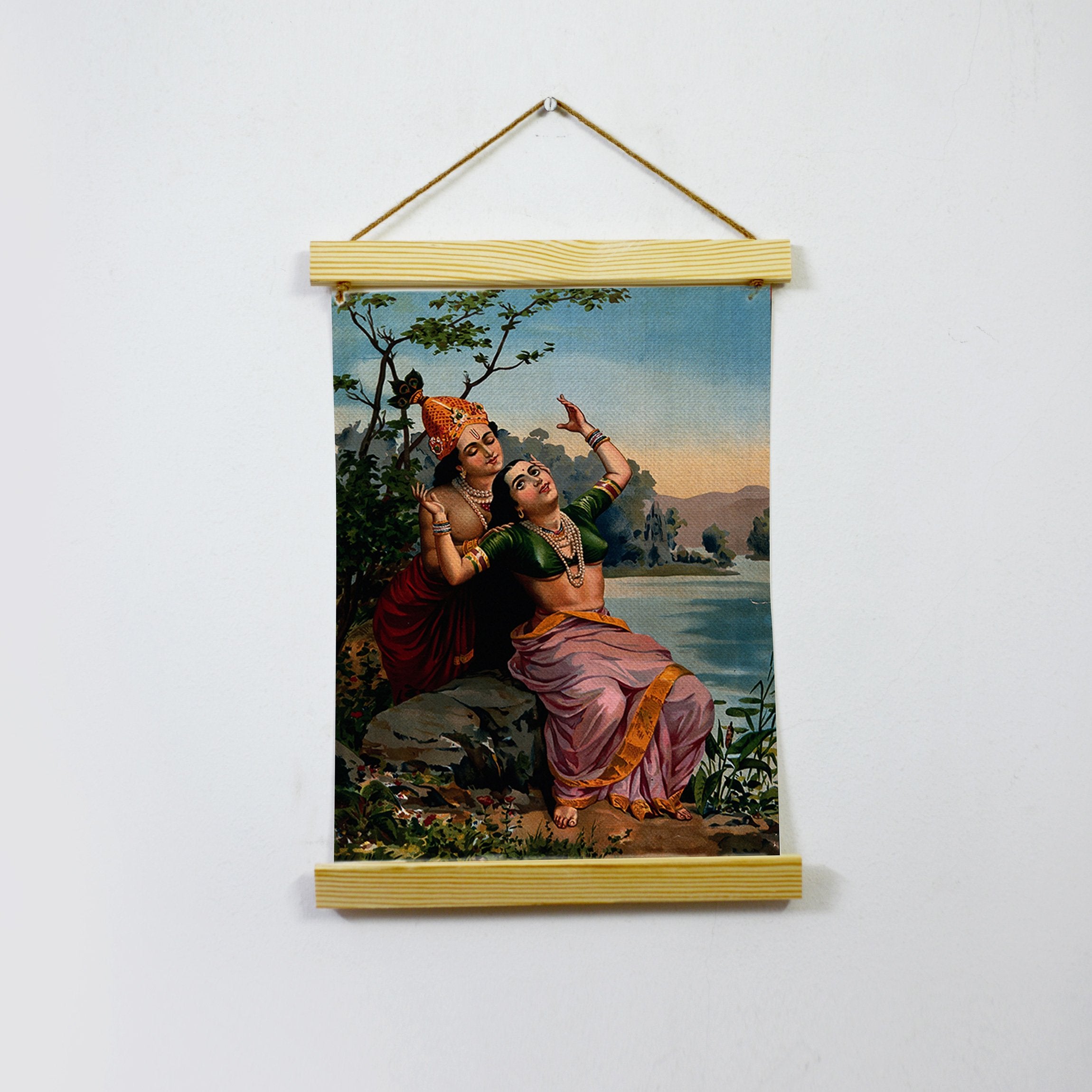 Radha And Madhav Painting By Raja Ravi Varma Hanging Canvas - Meri Deewar Hanging Canvas Premium Wall Art Canvas by MeriDeewar