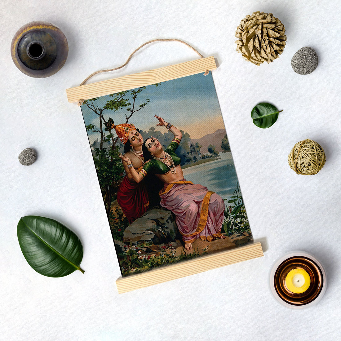 Radha And Madhav Painting By Raja Ravi Varma Hanging Canvas - Meri Deewar Hanging Canvas Premium Wall Art Canvas by MeriDeewar