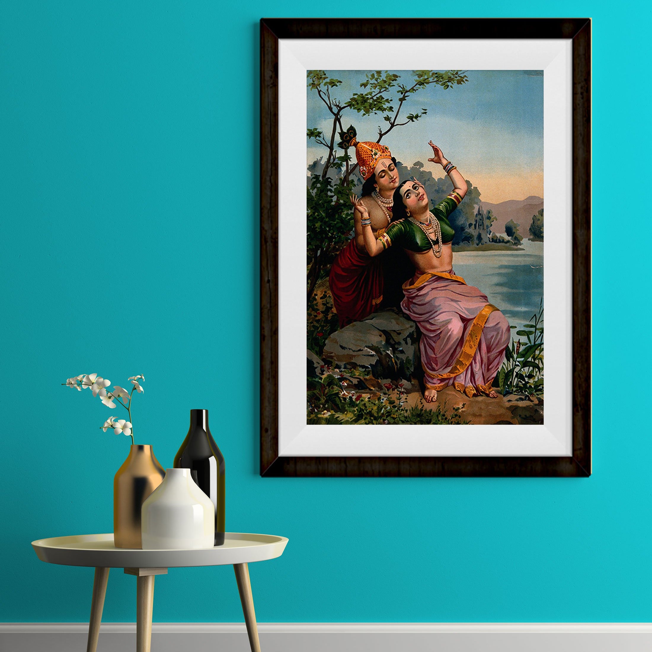 Radha and Madhav Painting by Raja Ravi Varma - Meri Deewar 3 : 4.2 Vertical Premium Wall Art Canvas by MeriDeewar