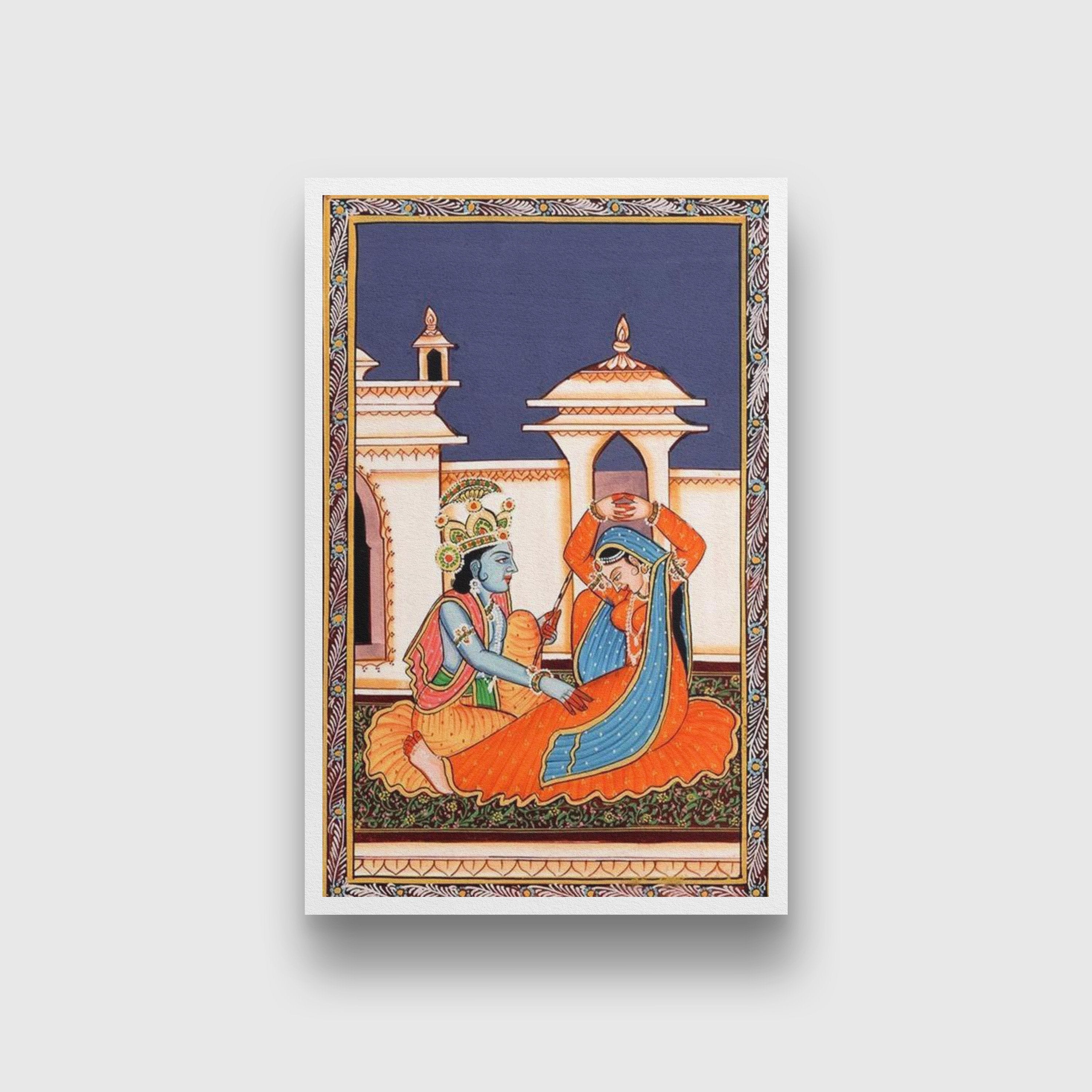 Radha Krishna Artwork Painting - Meri Deewar 2 : 3 Vertical Premium Wall Art Canvas by MeriDeewar