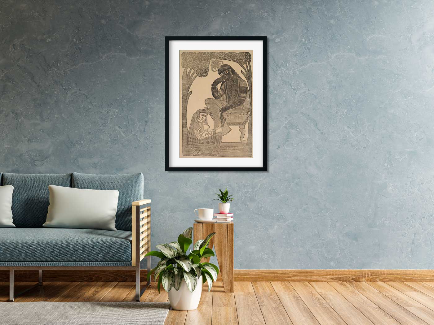 Radha Stroking Krishna's Feet Painting 2 : 3 Vertical Premium Wall Art Canvas by MeriDeewar