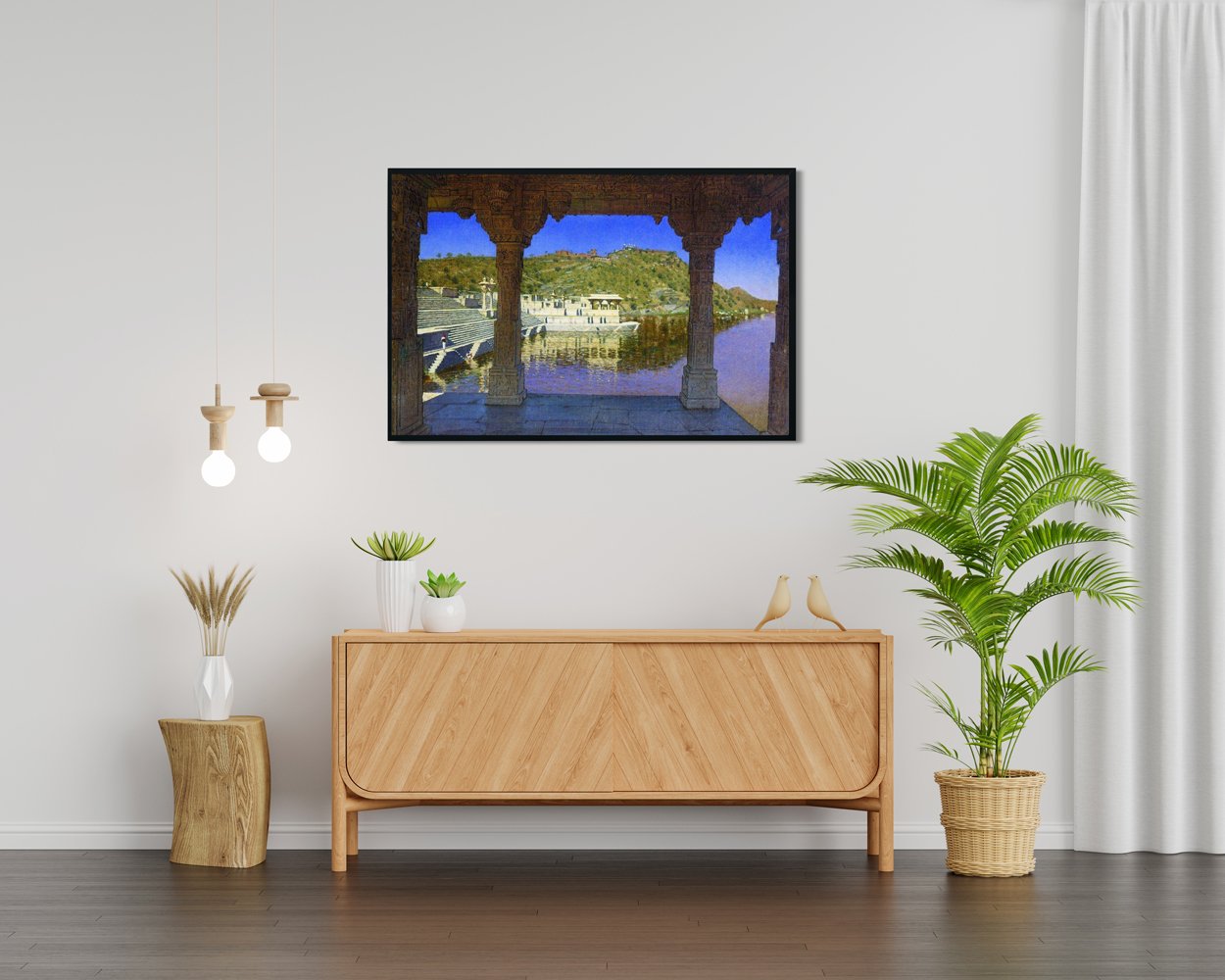 Radzhnagar marble adorned with bas reliefs quay on the lake in udaipur Painting - Meri Deewar 3 : 2 Horizontal Premium Wall Art Canvas by MeriDeewar