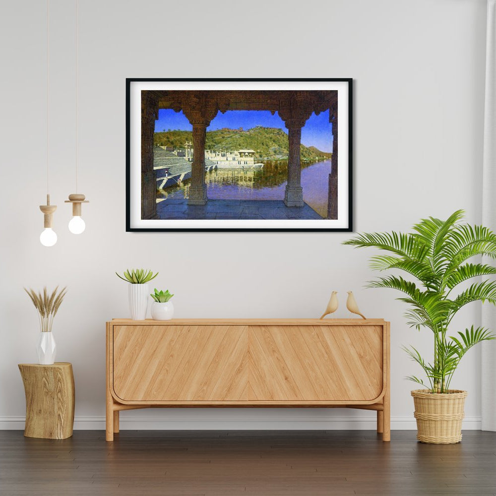 Radzhnagar marble adorned with bas reliefs quay on the lake in udaipur Painting - Meri Deewar 3 : 2 Horizontal Premium Wall Art Canvas by MeriDeewar
