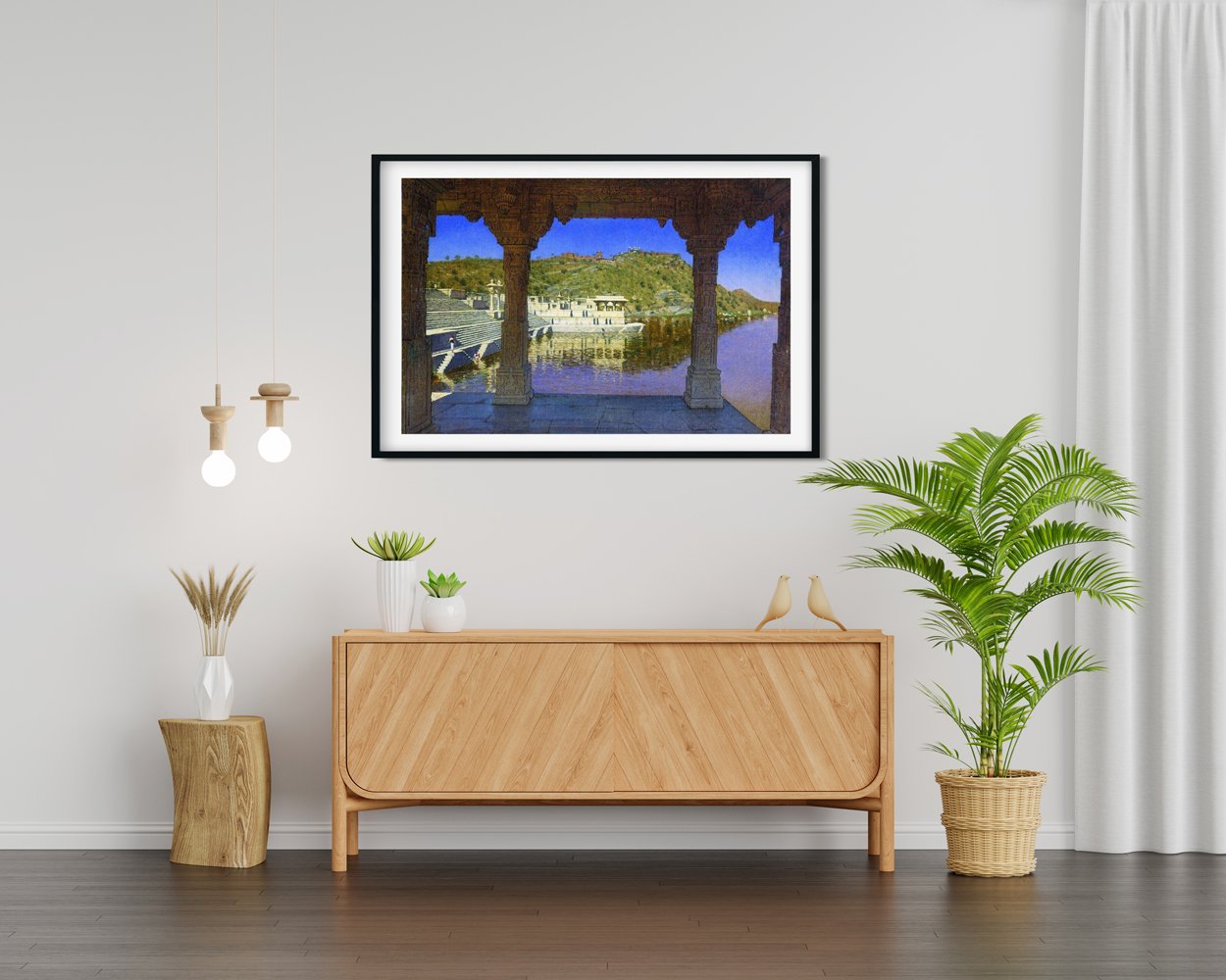 Radzhnagar marble adorned with bas reliefs quay on the lake in udaipur Painting - Meri Deewar 3 : 2 Horizontal Premium Wall Art Canvas by MeriDeewar