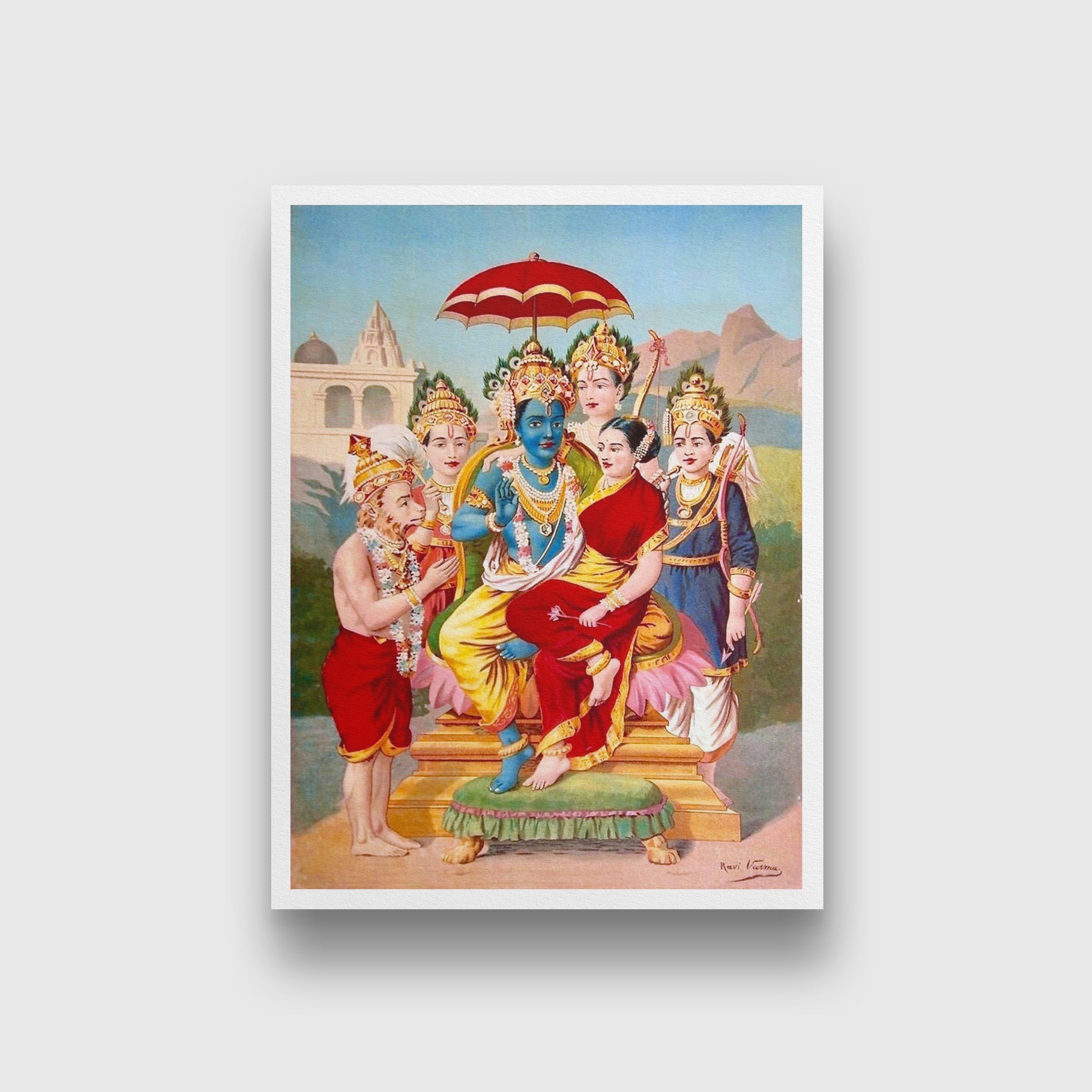Raghupati Ram Laxman Sita and Hanuman Painting - Meri Deewar 4 X 5.5 Vertical Premium Wall Art Canvas by MeriDeewar