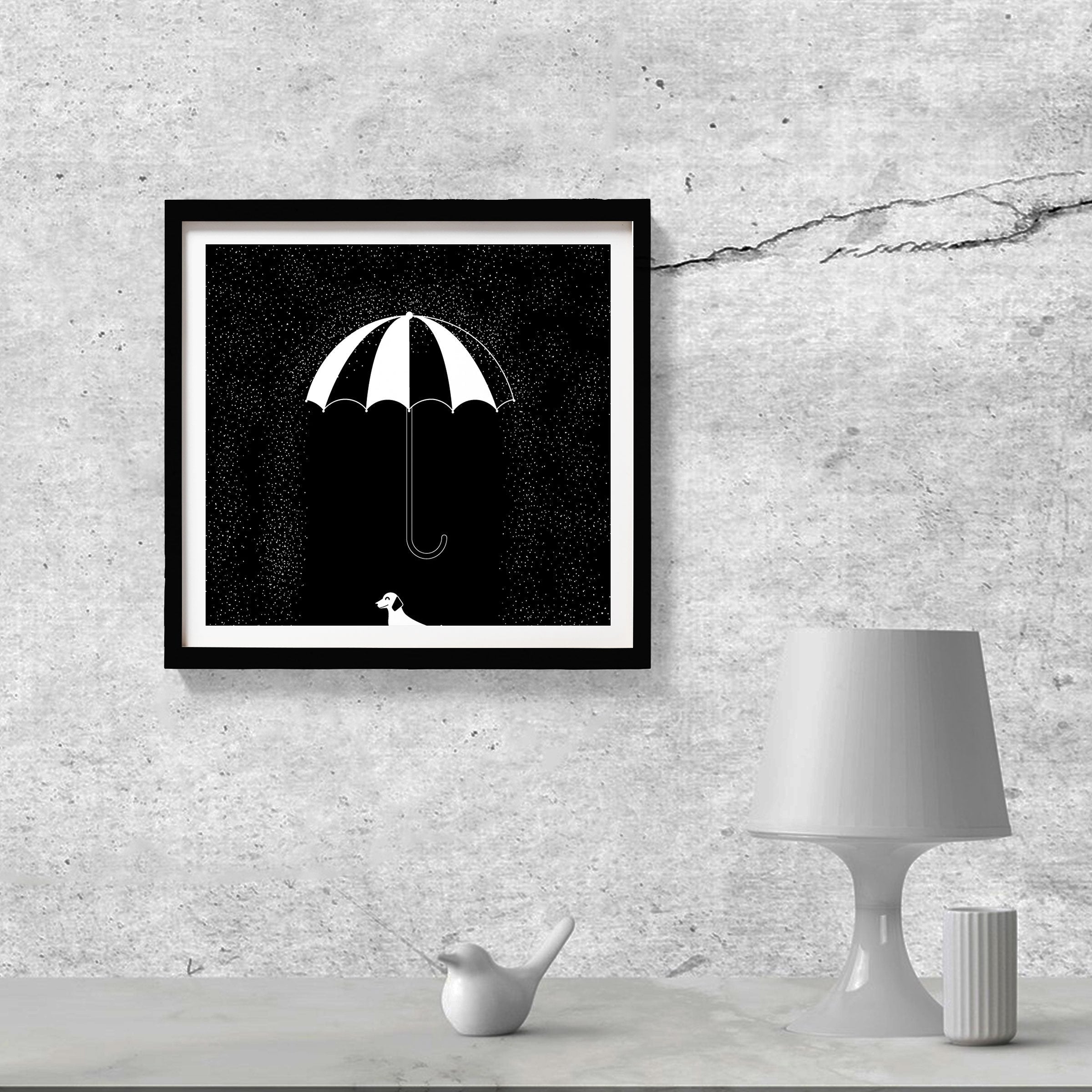 Rain Black and White Painting - Meri Deewar 1 : 1 Square Premium Wall Art Canvas by MeriDeewar