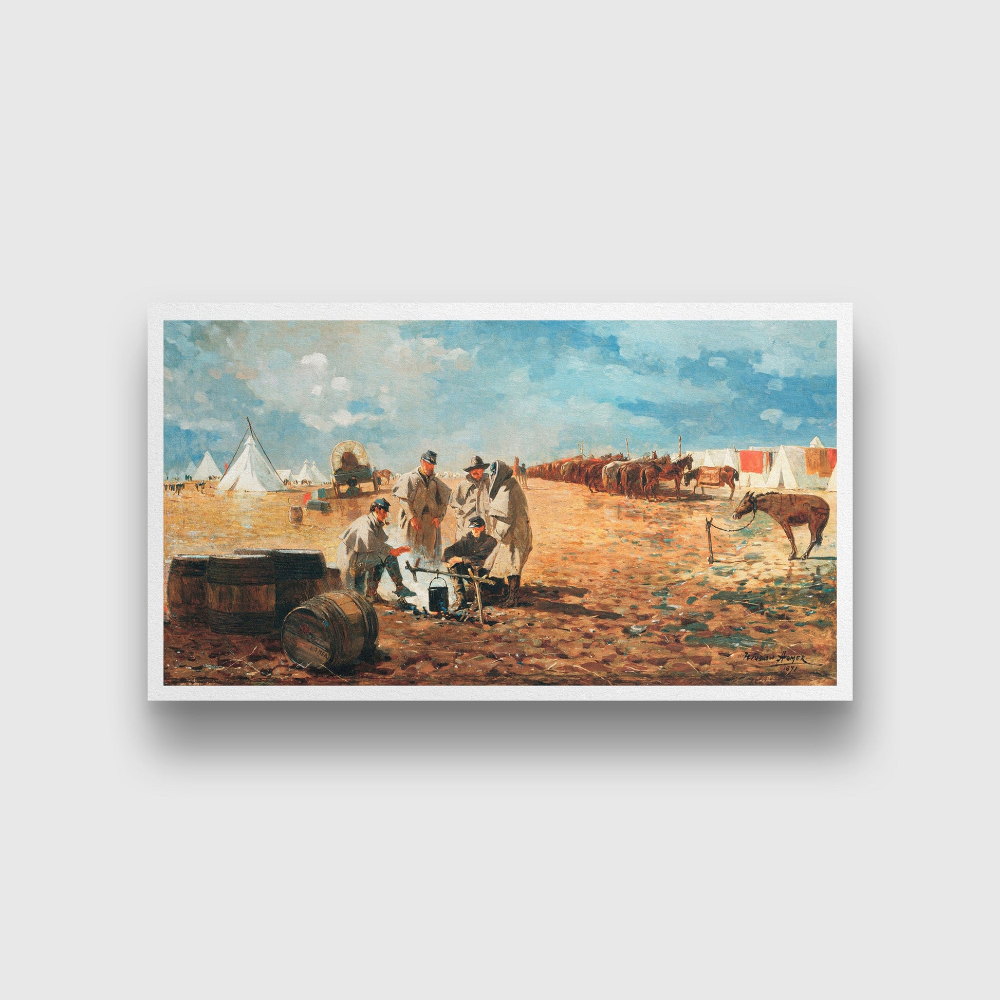 Rainy Day in Camp painting - Meri Deewar 2 : 1 Horizontal Premium Wall Art Canvas by MeriDeewar