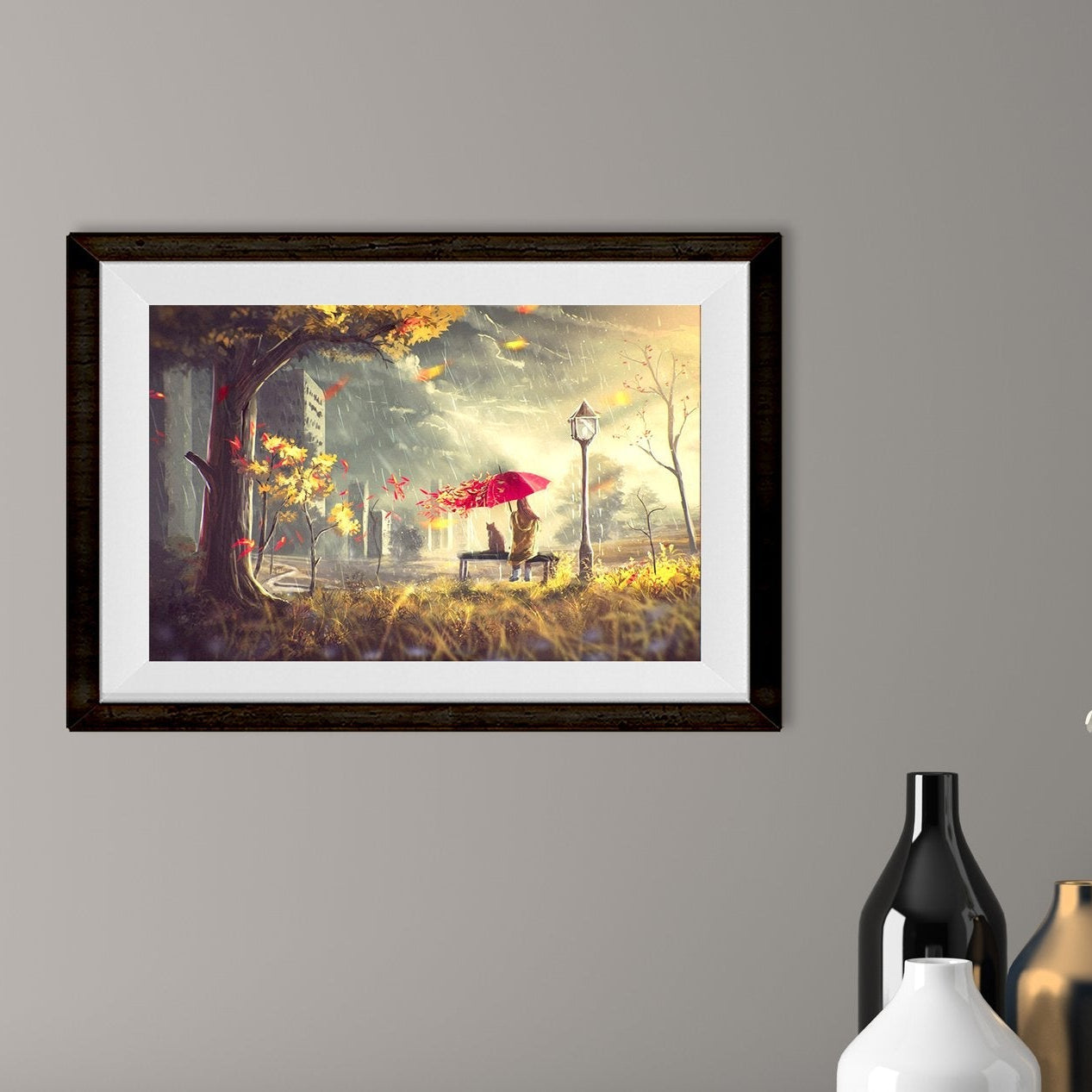 Rainy Fall Painting - Meri Deewar 3 : 2 Horizontal Premium Wall Art Canvas by MeriDeewar