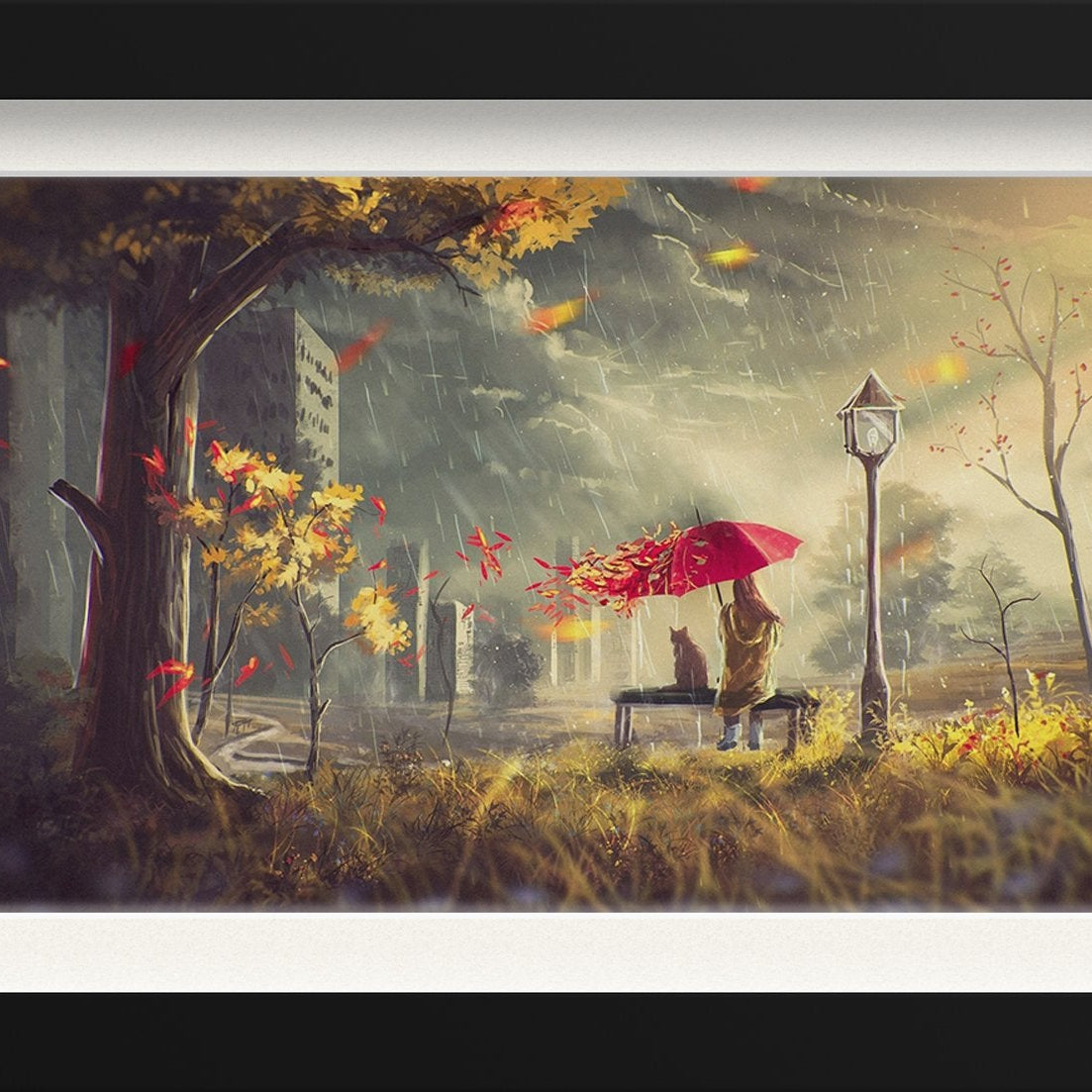 Rainy Fall Painting - Meri Deewar 3 : 2 Horizontal Premium Wall Art Canvas by MeriDeewar