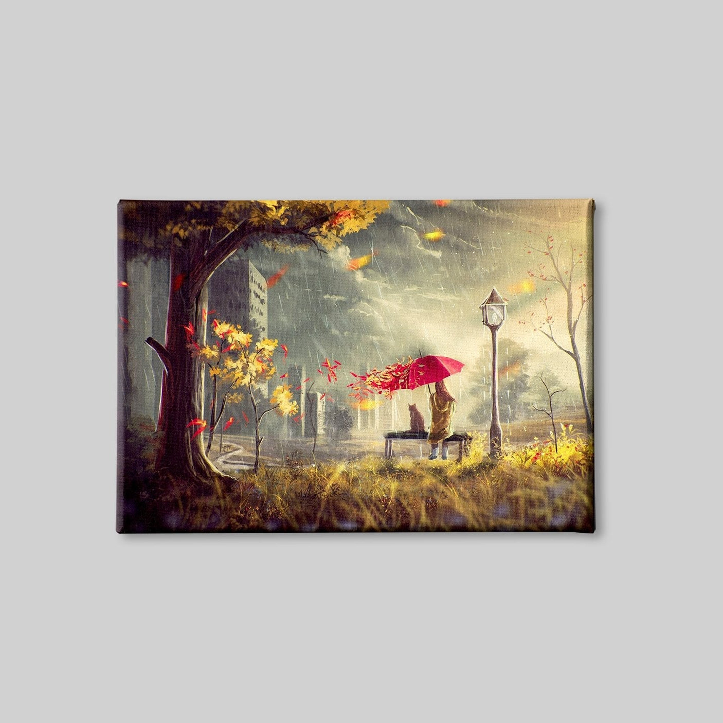 Rainy Fall Painting - Meri Deewar 3 : 2 Horizontal Premium Wall Art Canvas by MeriDeewar