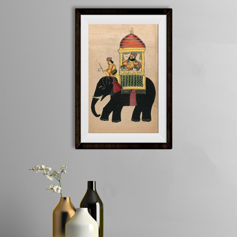 Raja-on-a-black-elephant Painting - Meri Deewar 1 : 2 Vertical Premium Wall Art Canvas by MeriDeewar