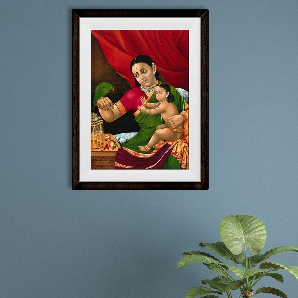 Rama and his mother with a parrot Painting - Meri Deewar 3 : 4 Vertical Premium Wall Art Canvas by MeriDeewar