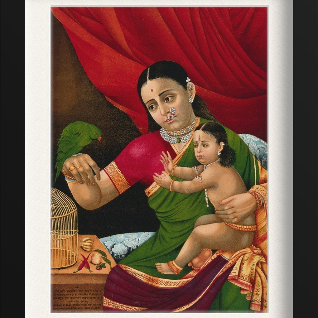 Rama and his mother with a parrot Painting - Meri Deewar 3 : 4 Vertical Premium Wall Art Canvas by MeriDeewar