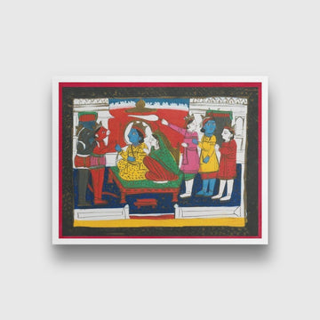 Rama-and-Sita-enthroned-with-Hanuman,-Laksmana-and-others Painting - Meri Deewar 4 : 3 Horizontal Premium Wall Art Canvas by MeriDeewar