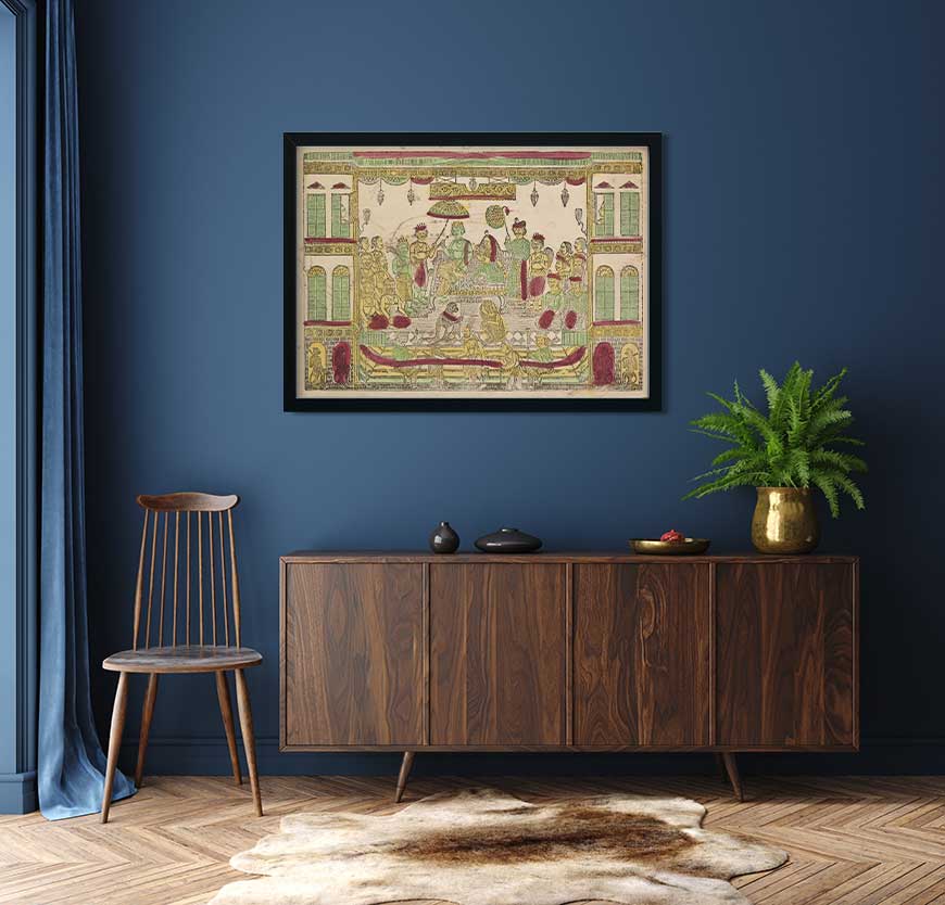Rama and Sita in Royal Palace panting 3 : 2 Horizontal Premium Wall Art Canvas by MeriDeewar