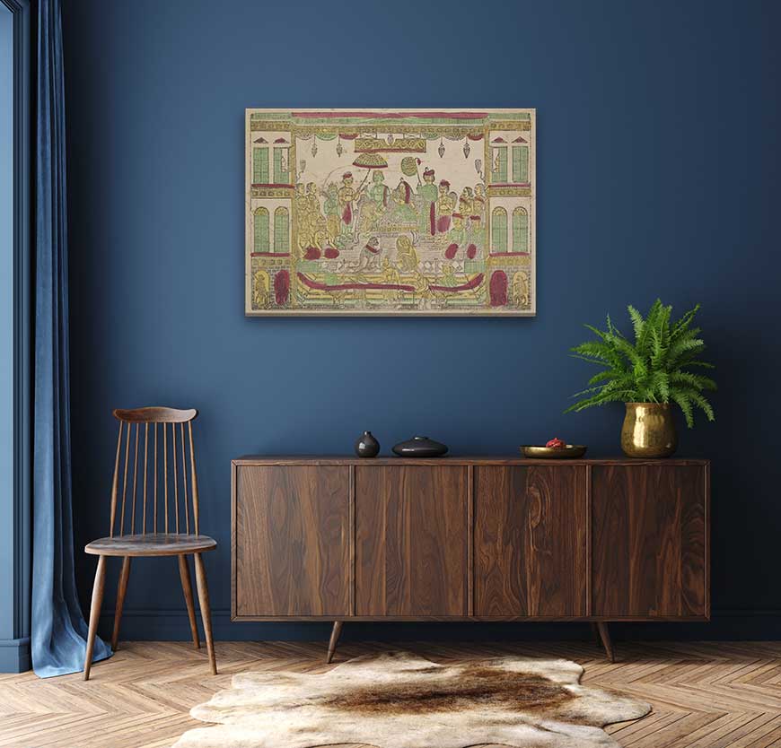 Rama and Sita in Royal Palace panting 3 : 2 Horizontal Premium Wall Art Canvas by MeriDeewar
