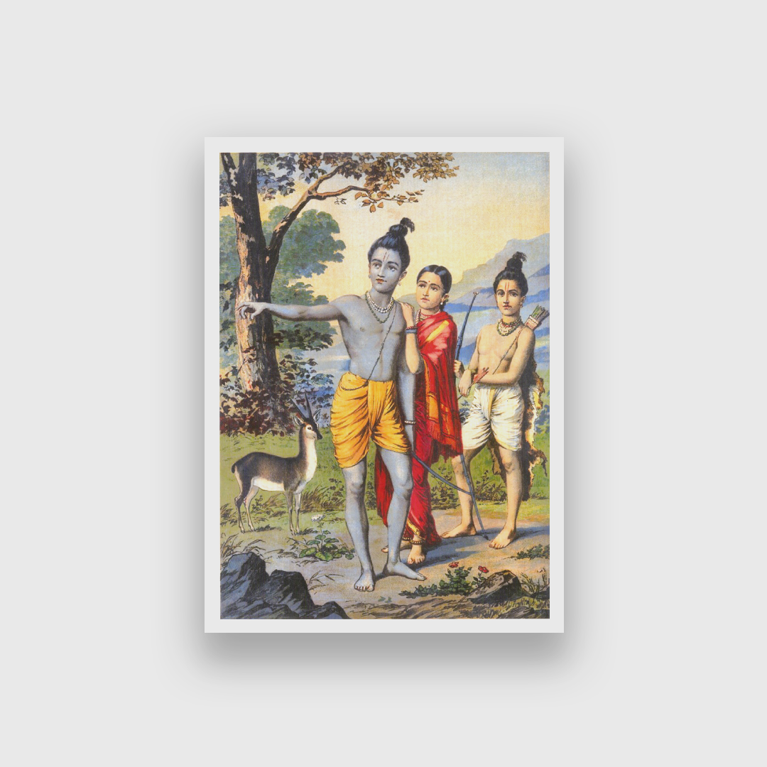 Rama In The Forest With Sita And Lakshman Painting - Meri Deewar 2 : 3 Vertical Premium Wall Art Canvas by MeriDeewar