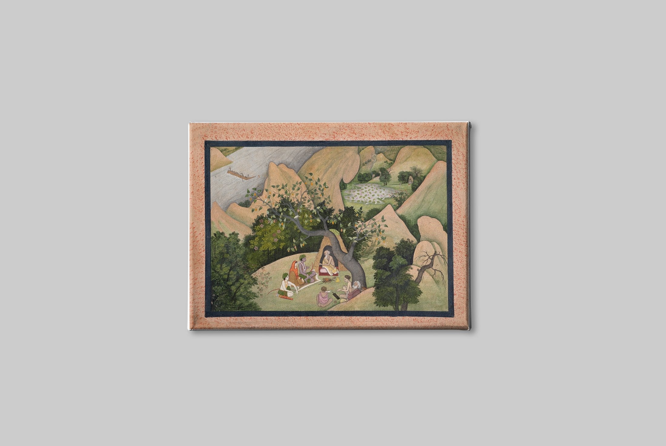 Rama Sita and Lakshmana at the Hermitage of Bharadvaja Painting - Meri Deewar 3 : 2 Horizontal Premium Wall Art Canvas by MeriDeewar