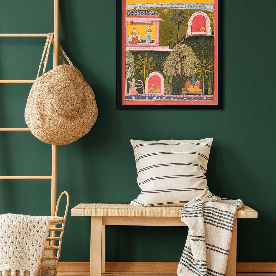 Rati the Goddess of Erotic Love Takes Aim at Krishna from a Rasikapriya Painting 4 :5 Vertical Premium Wall Art Canvas by MeriDeewar