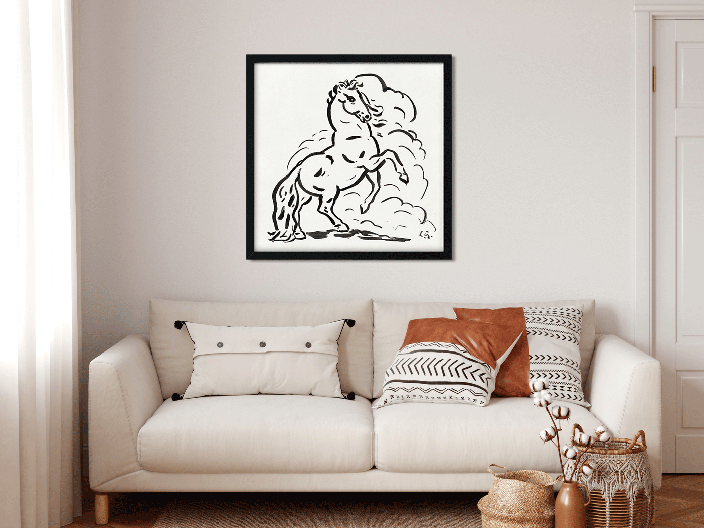 Rearing horse Painting 1 : 1 Square Premium Wall Art Canvas by MeriDeewar