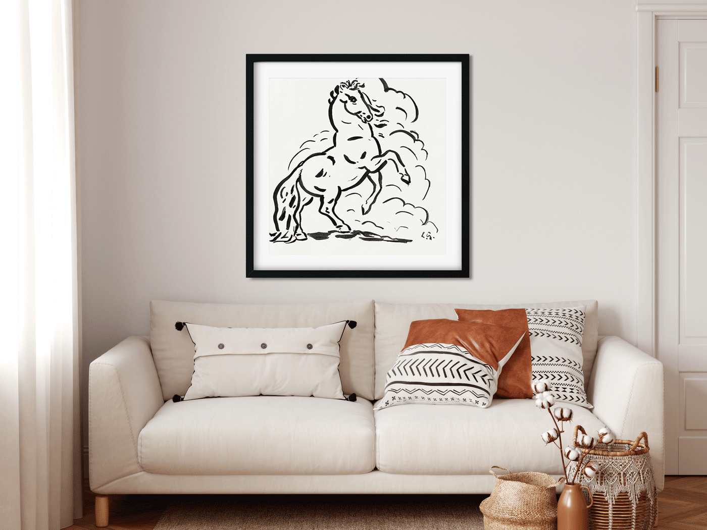 Rearing horse Painting 1 : 1 Square Premium Wall Art Canvas by MeriDeewar