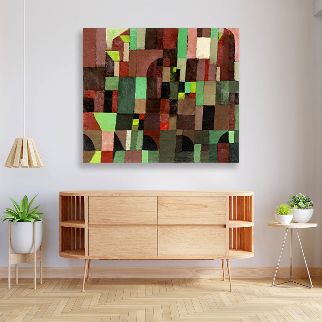 Red and Green Architecture painting - Meri Deewar 5 : 4 Horizontal Premium Wall Art Canvas by MeriDeewar