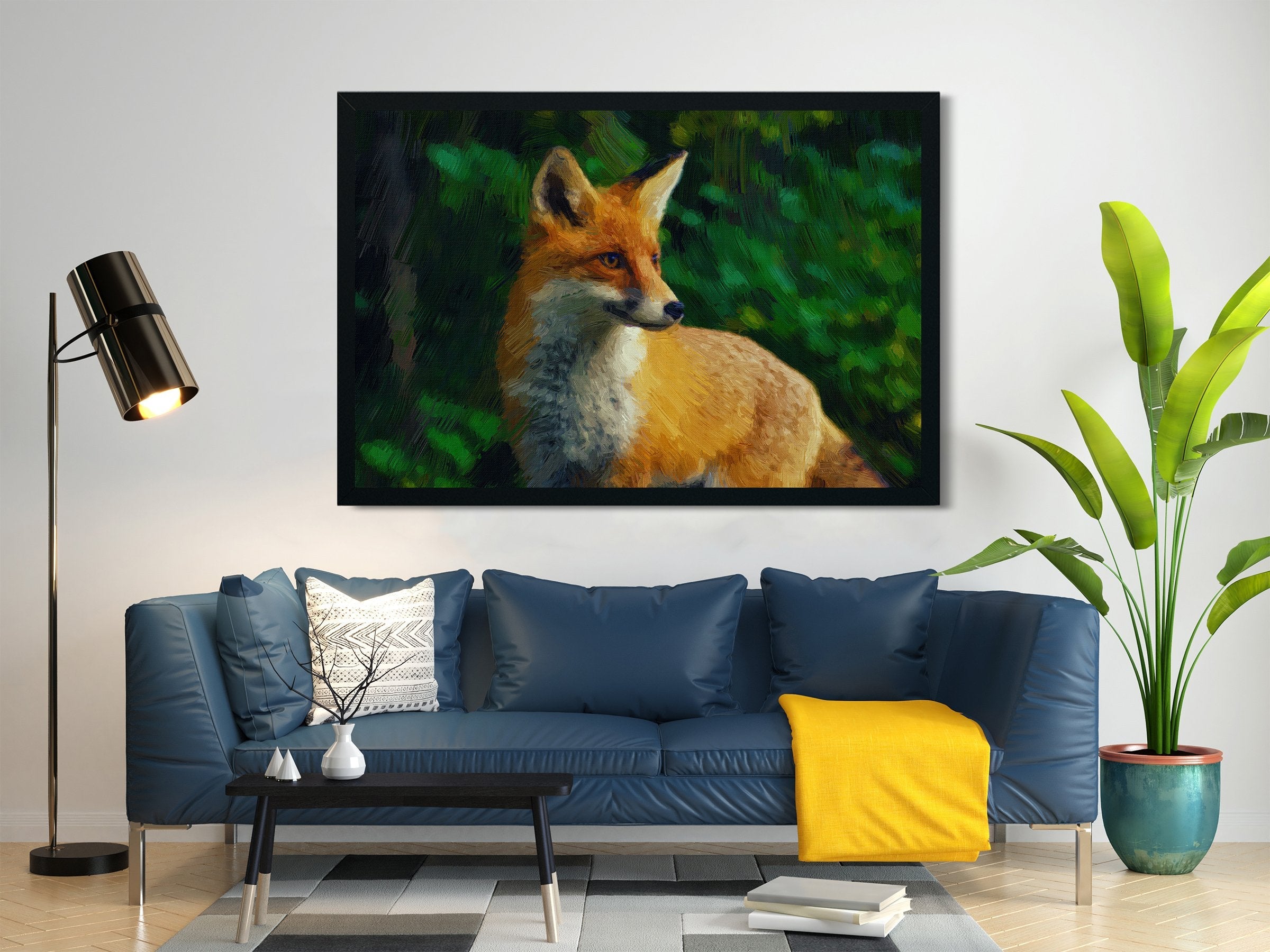 Red fox oil painting - Meri Deewar 3 : 2 Horizontal Premium Wall Art Canvas by MeriDeewar