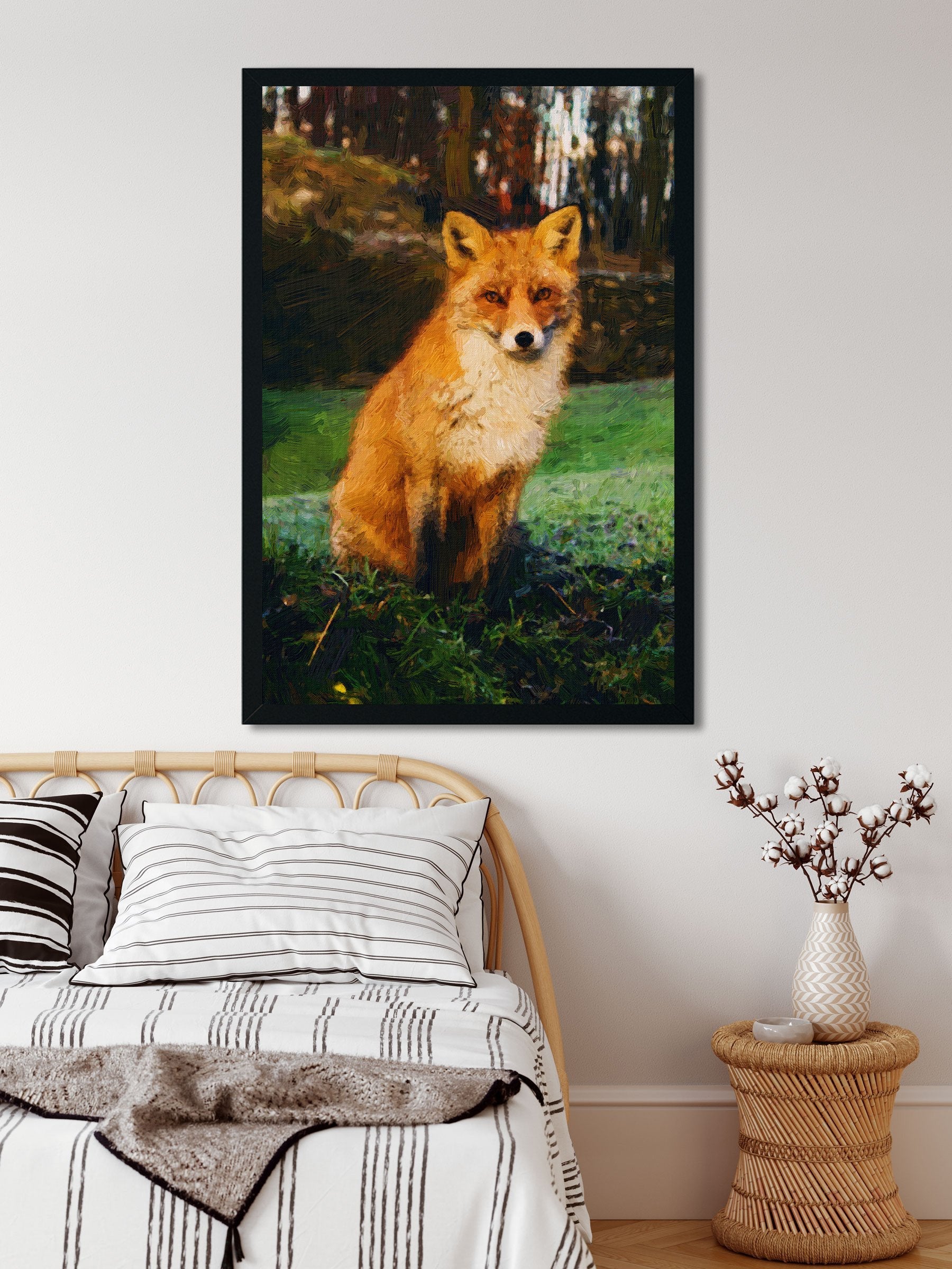 Red Fox Painting-Meri Deewar 2 : 3 Vertical Premium Wall Art Canvas by MeriDeewar