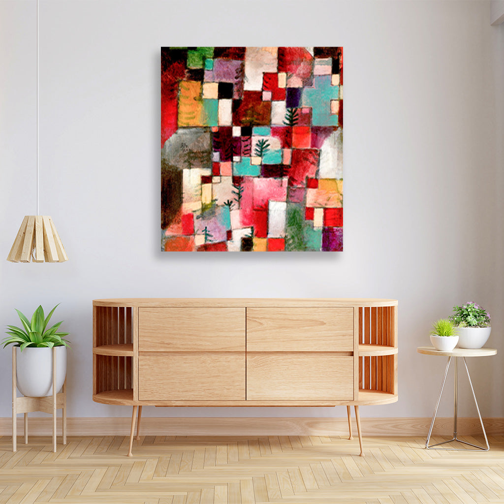 Red green and Violet Yellow Rhythms painting - Meri Deewar 1 : 1 Square Premium Wall Art Canvas by MeriDeewar