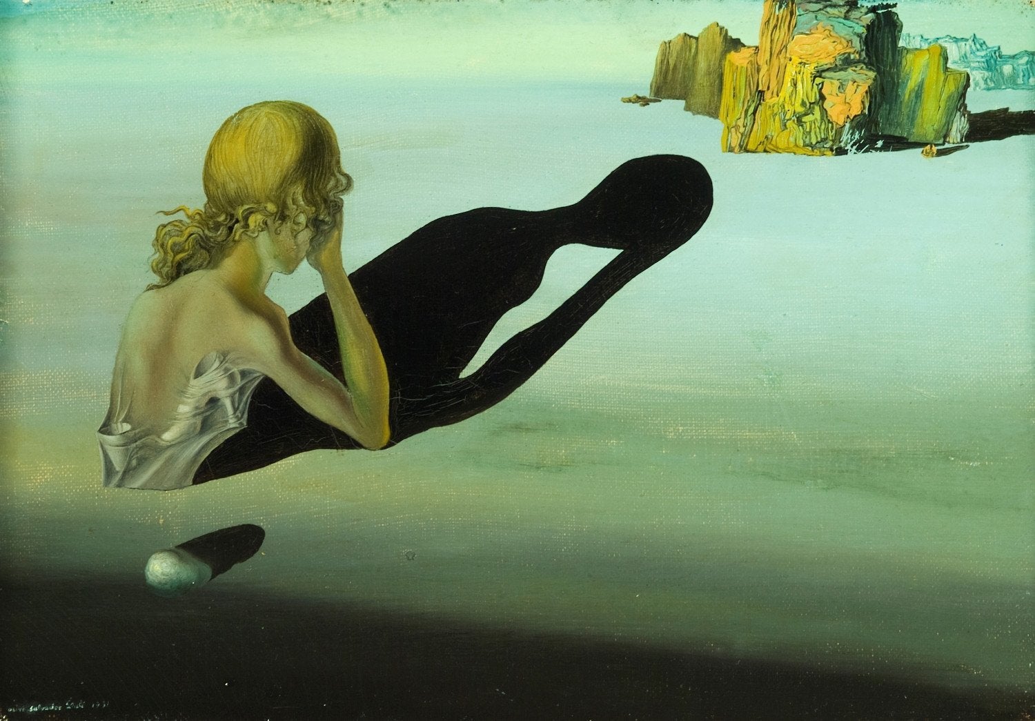 Remorse, or Sphinx Embedded in the Sand Painting - Meri Deewar 3 : 2 Horizontal Premium Wall Art Canvas by MeriDeewar