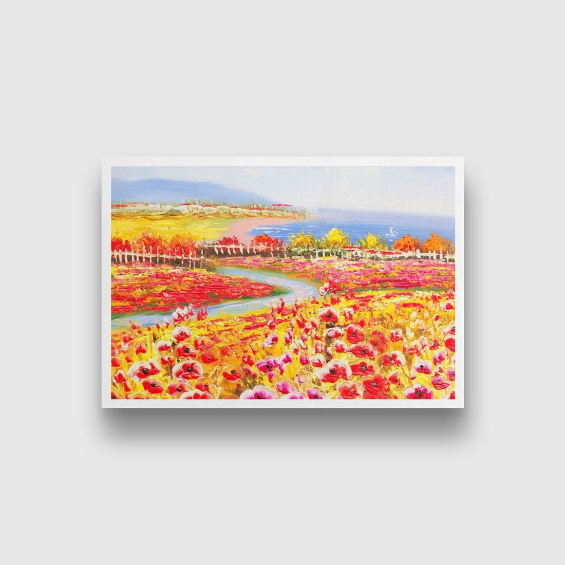 Riverside Flower Land Painting - Meri Deewar 3 : 2 Horizontal Premium Wall Art Canvas by MeriDeewar