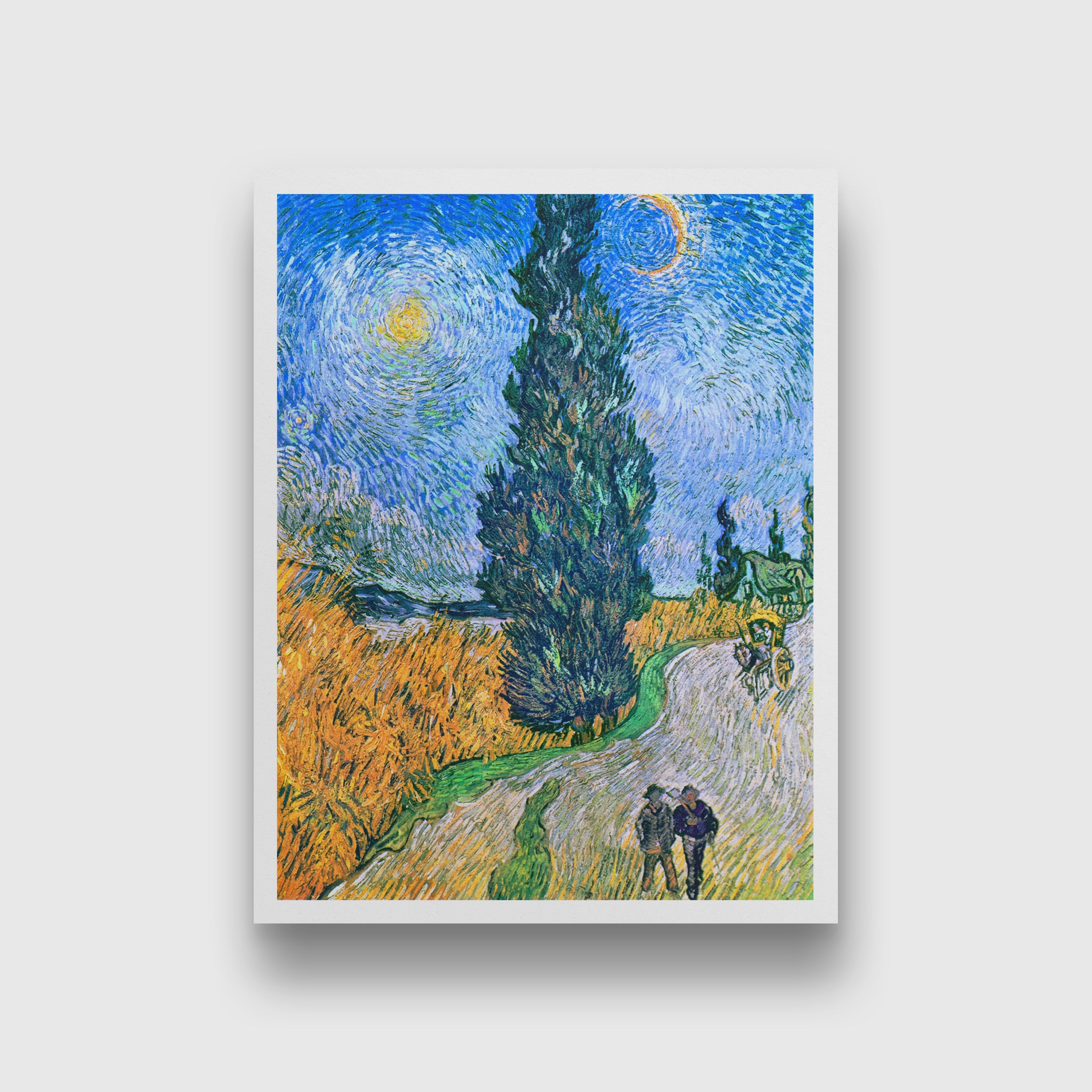 Road with Cypress and Star (1890) famous painting 3 : 4 Vertical Premium Wall Art Canvas by MeriDeewar