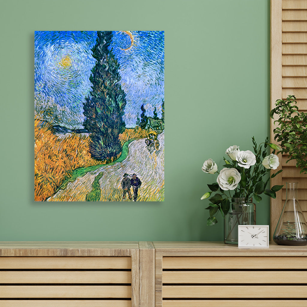 Road with Cypress and Star (1890) famous painting 3 : 4 Vertical Premium Wall Art Canvas by MeriDeewar