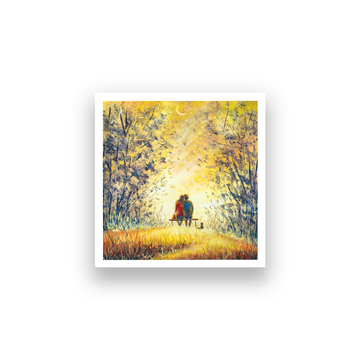 Romantic Couple At Night Canvas Painting With Black Floating 1 : 1 Square Premium Wall Art Canvas by MeriDeewar