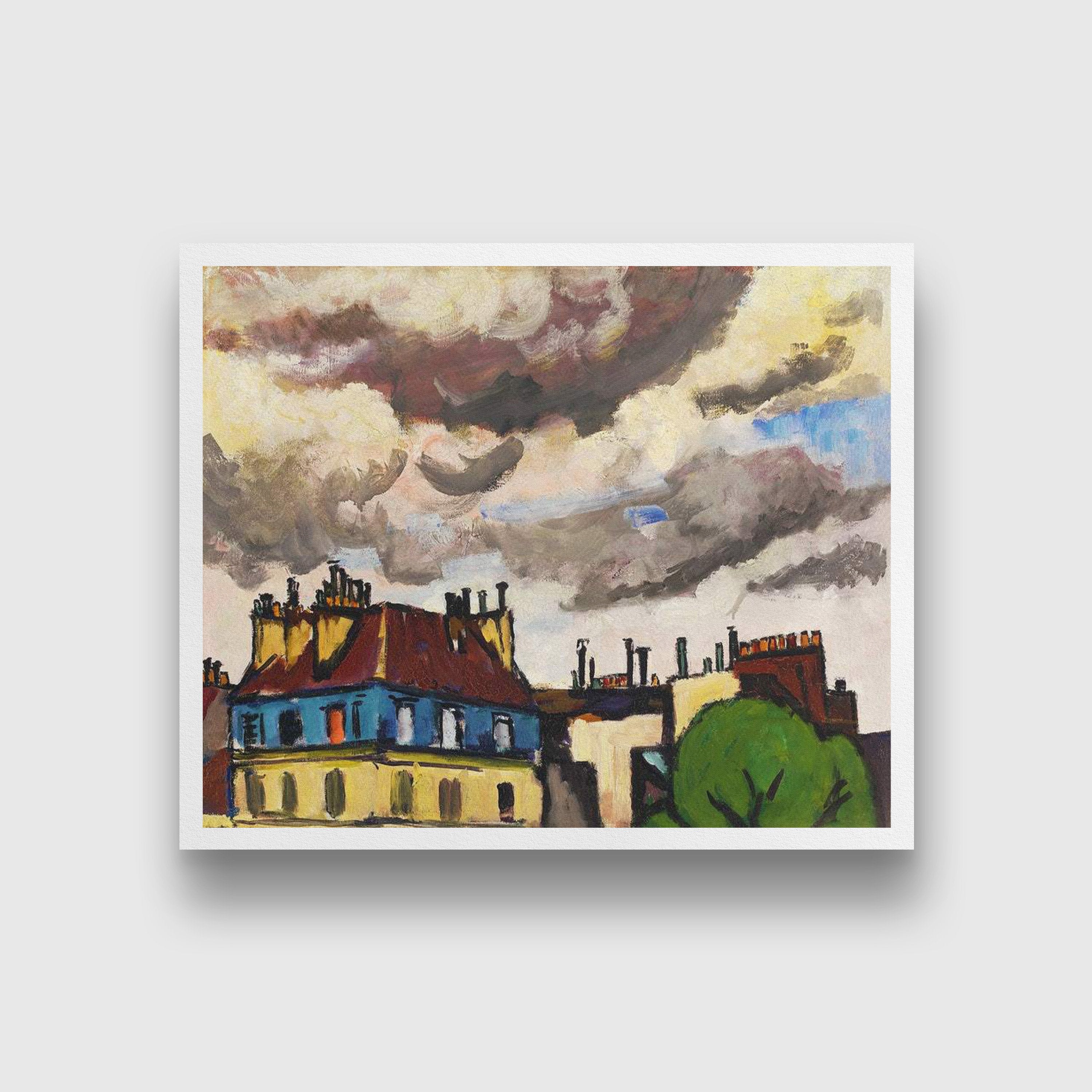 Rooftops and Clouds, Paris Henry Lyman Saÿen Painting - MeriDeewar 4 :5 Vertical Premium Wall Art Canvas by MeriDeewar