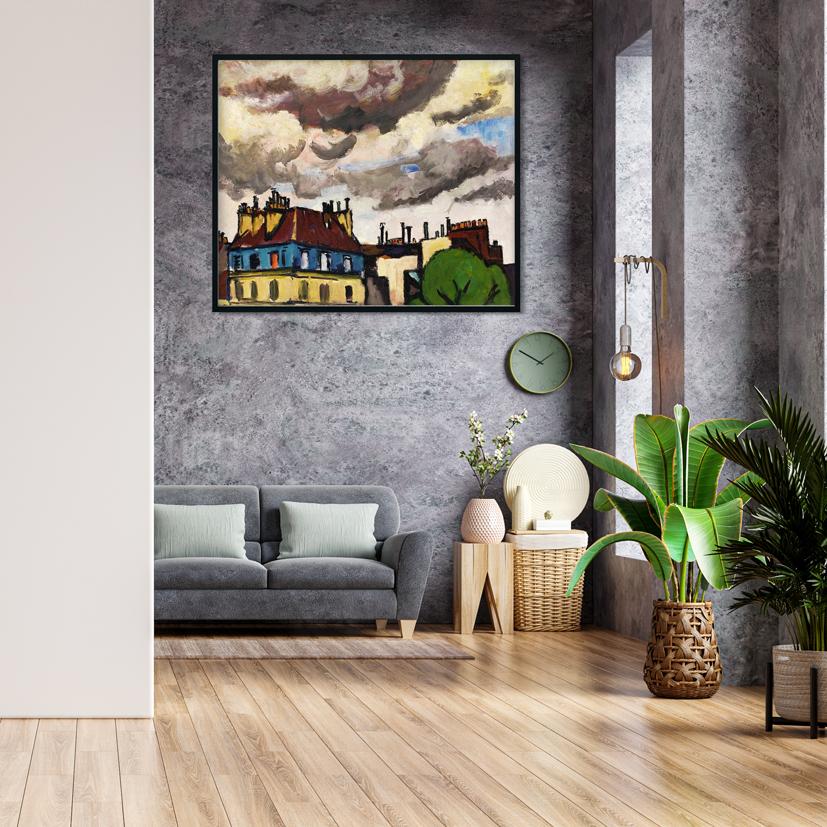 Rooftops and Clouds, Paris Henry Lyman Saÿen Painting - MeriDeewar 4 :5 Vertical Premium Wall Art Canvas by MeriDeewar