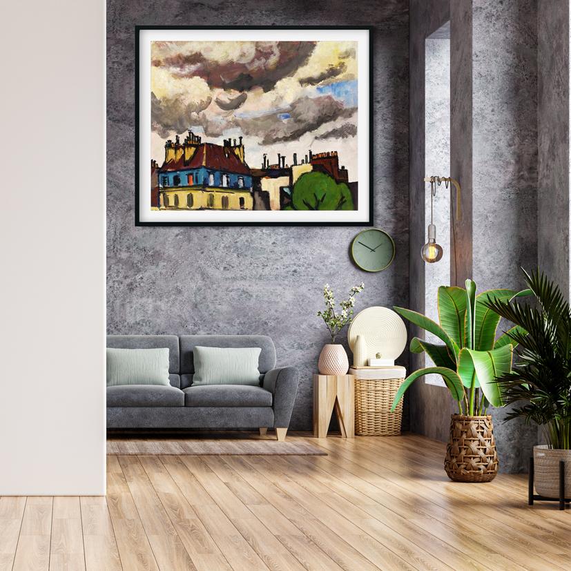 Rooftops and Clouds, Paris Henry Lyman Saÿen Painting - MeriDeewar 4 :5 Vertical Premium Wall Art Canvas by MeriDeewar