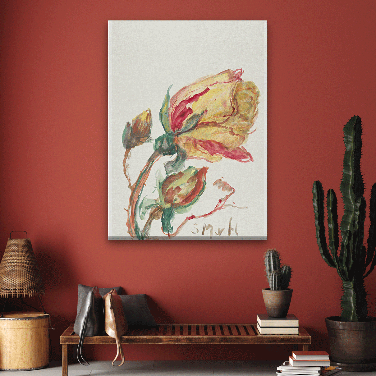 Rose Painting 2 : 3 Vertical Premium Wall Art Canvas by MeriDeewar