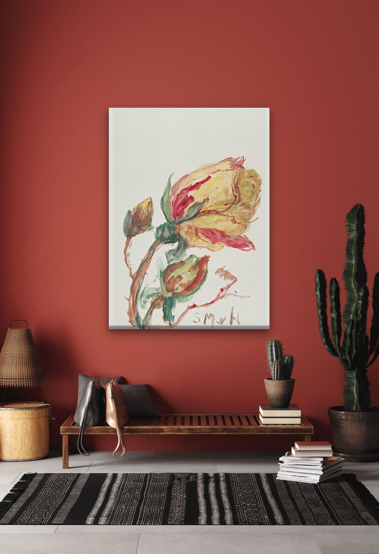 Rose Painting 2 : 3 Vertical Premium Wall Art Canvas by MeriDeewar